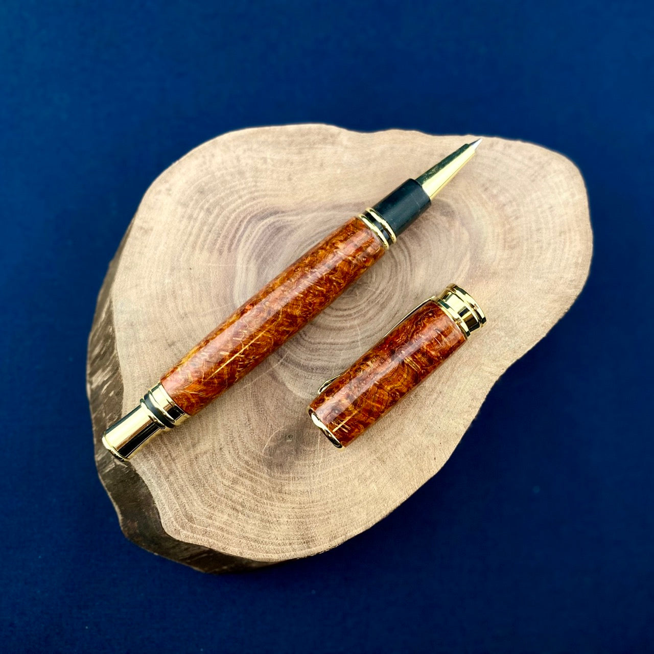 Amber Black Ash Burl Rollerball Pen