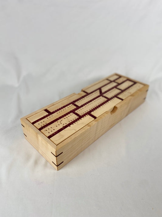 Handcrafted Candy Red Maple Brick Cribbage Board with Storage Box