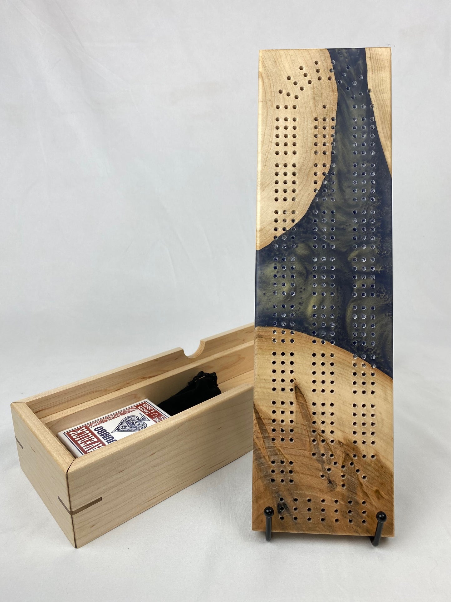 Handcrafted Maple and Resin Cribbage Board with Storage Box