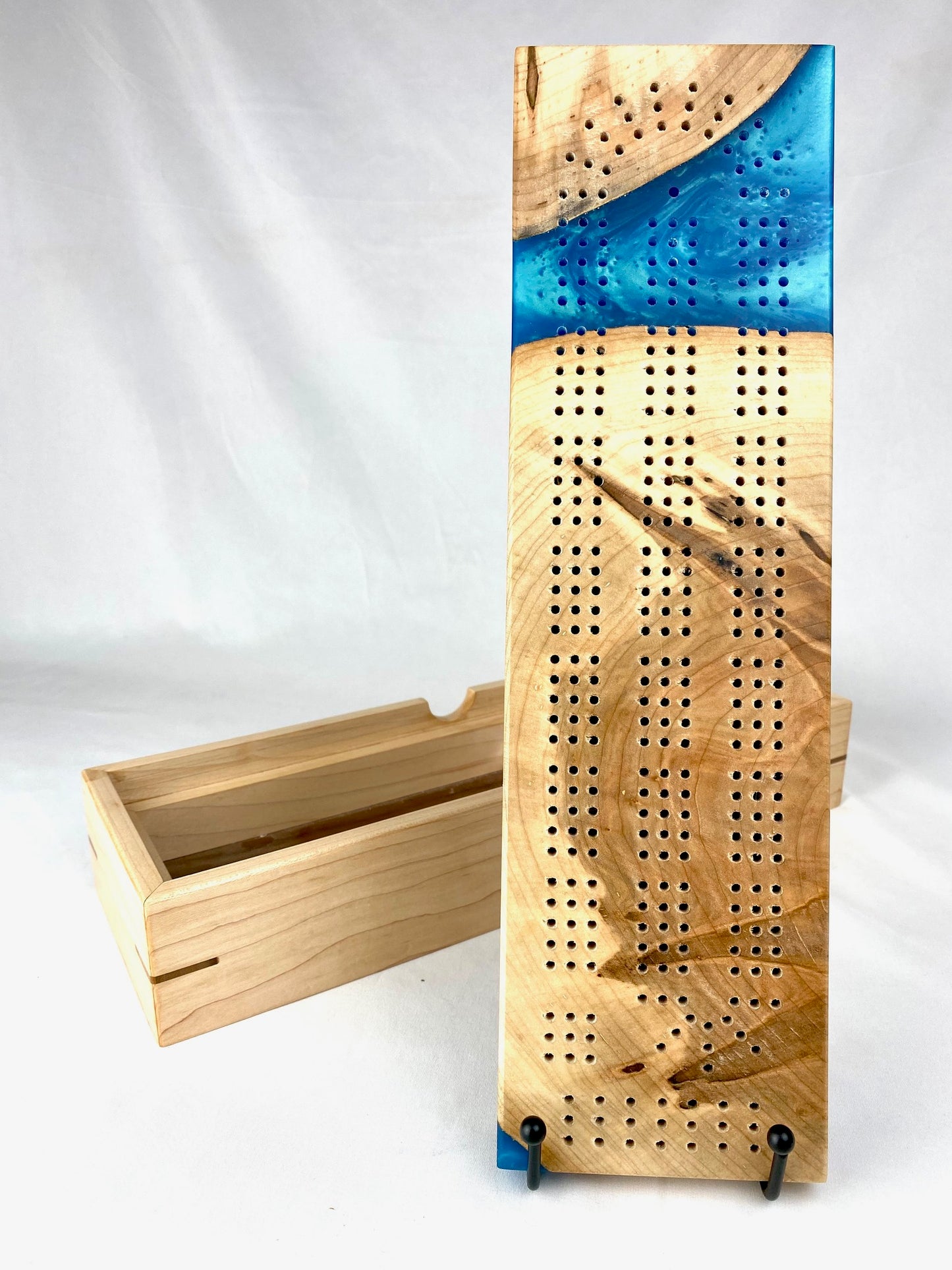 Handcrafted Maple and Resin Cribbage Board with Storage Box