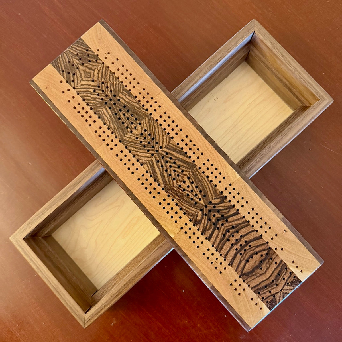 Handcrafted Zebra Cribbage Board with Storage Box