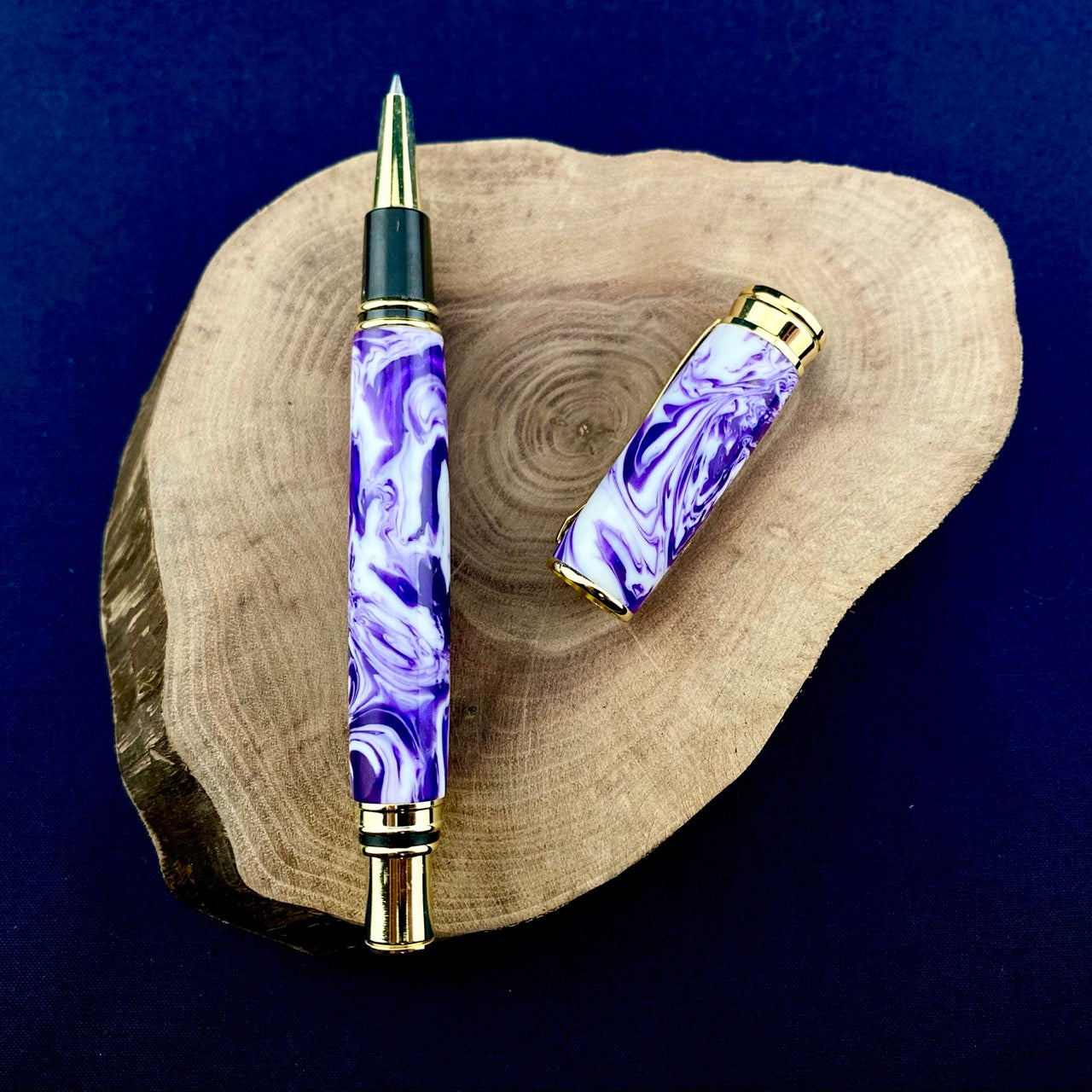 Purple and White Swirl Rollerball Pen