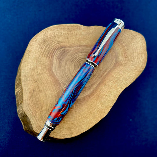 Blue and Red Swirl Rollerball Pen