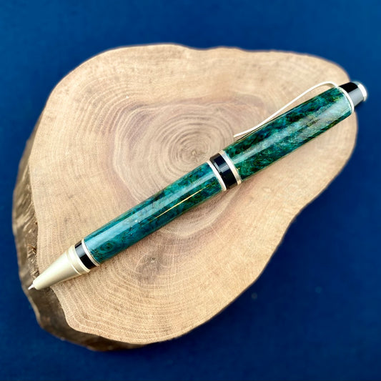 Green Black Ash Burl Ballpoint Twist Pen