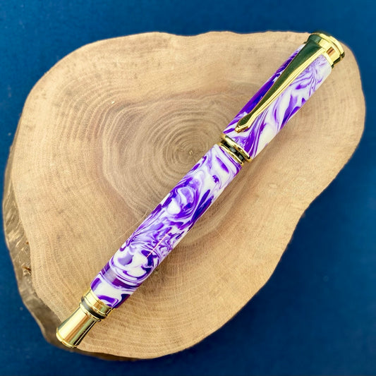 Purple and White Swirl Rollerball Pen