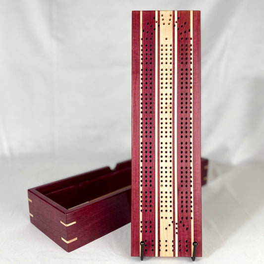 Handcrafted Purpleheart and Maple Cribbage Board with Storage Box
