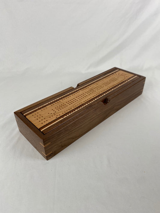Handcrafted Wide Cherry Stripe Cribbage Board with Storage Box