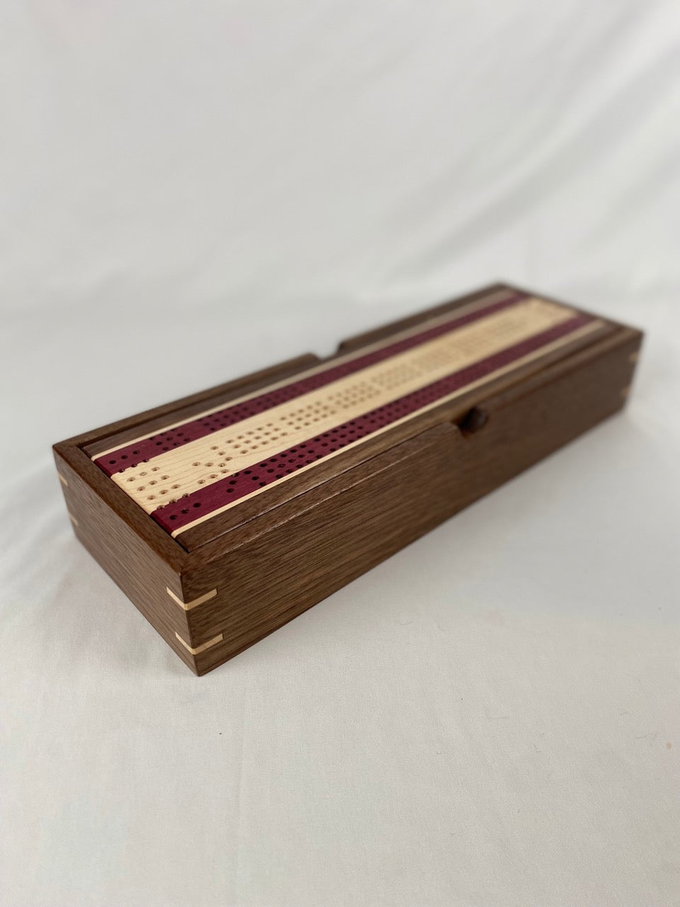 Handcrafted Purpleheart Stripe Cribbage Board with Storage Box